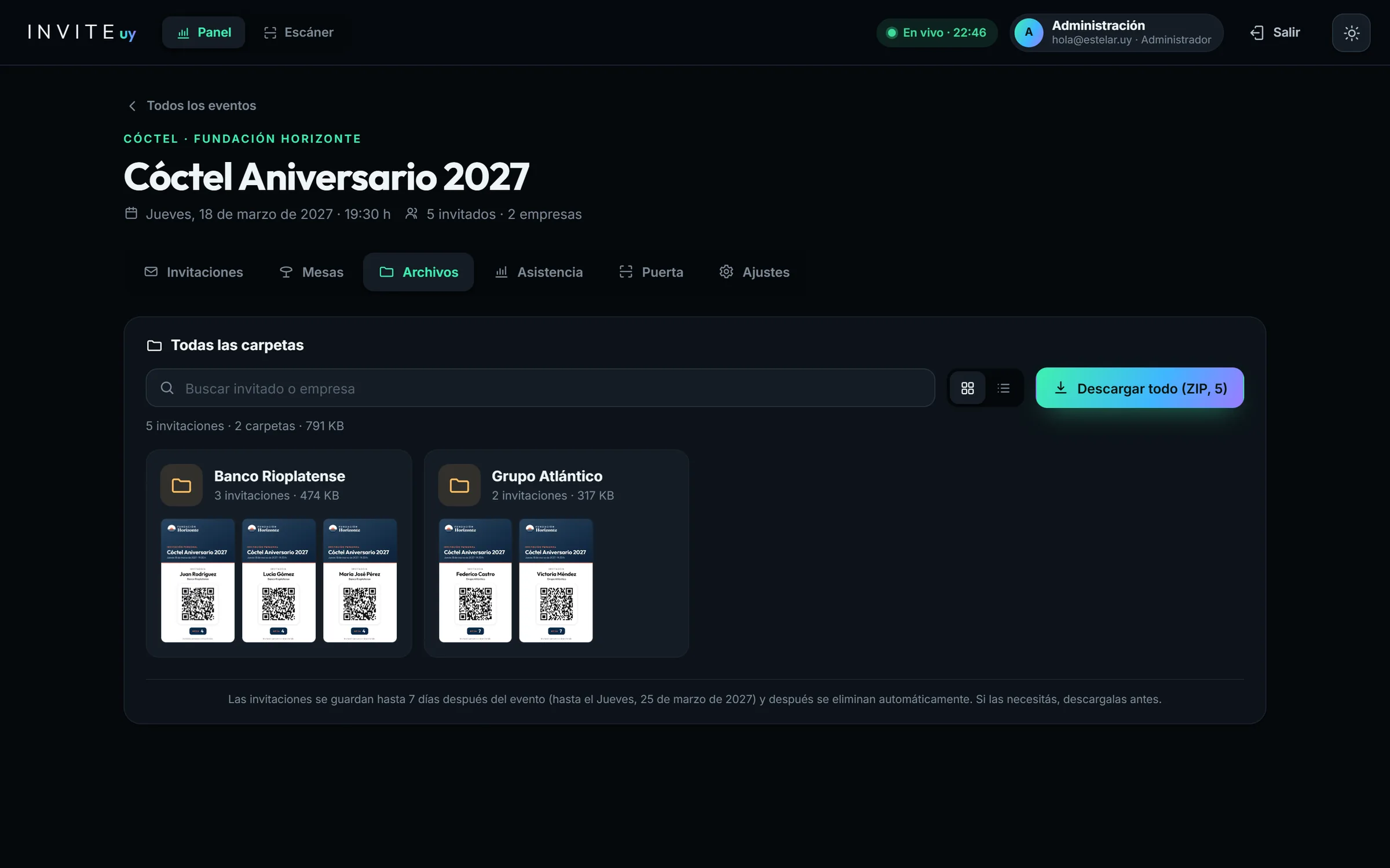 Archivos de invitaciones por empresa